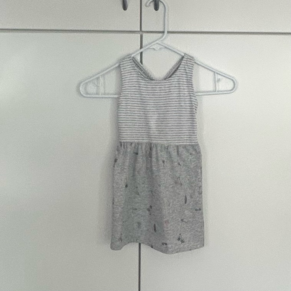 Gymboree Gray Casual Dress with tropical designs on skirt and stripes on top